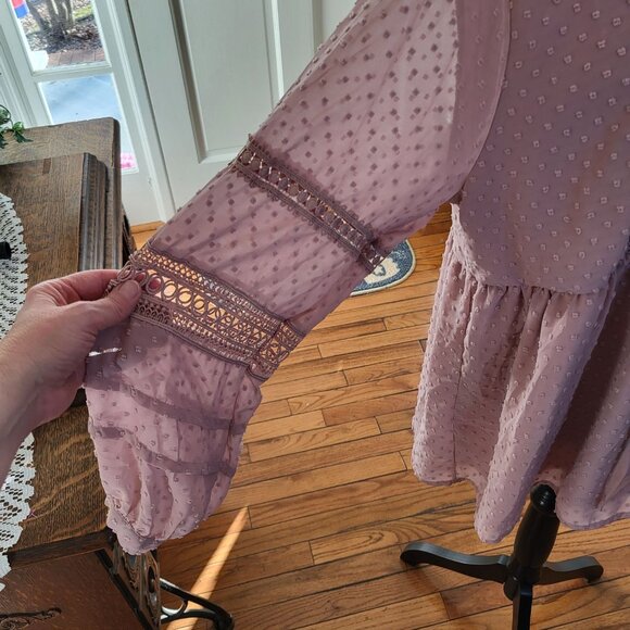 Dusty Mauve Clip Dot Crochet Babydoll Top Indigo Soul XL Coquette Fairy Glenda - Picture 5 of 6